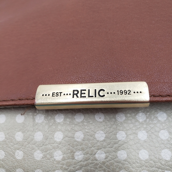 Relic Polka Dot Beige Brown Flap Front Shoulder Bag Vegan  Medium Adjustable - Picture 8 of 16